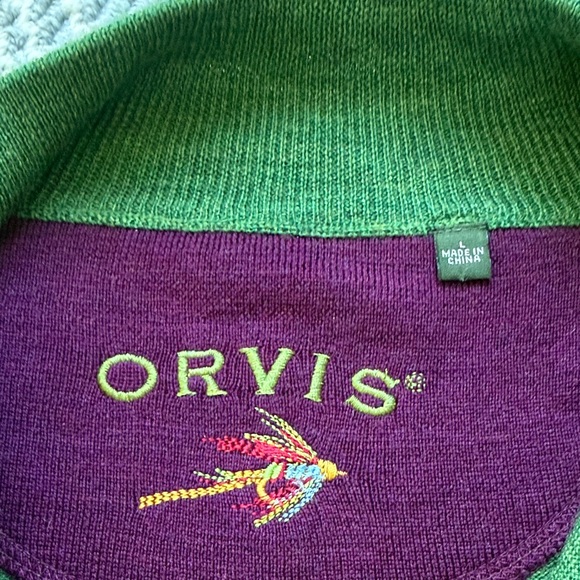 Orvis Forest Green Merino Wool Quarter-Zip Sweater - Men’s Size Large - Picture 2 of 7